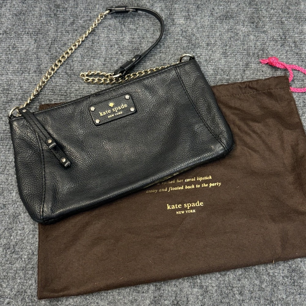 Kate Spade Shoulder Bag Womens Small Black Leather Chain Strap Studded Dust Bag